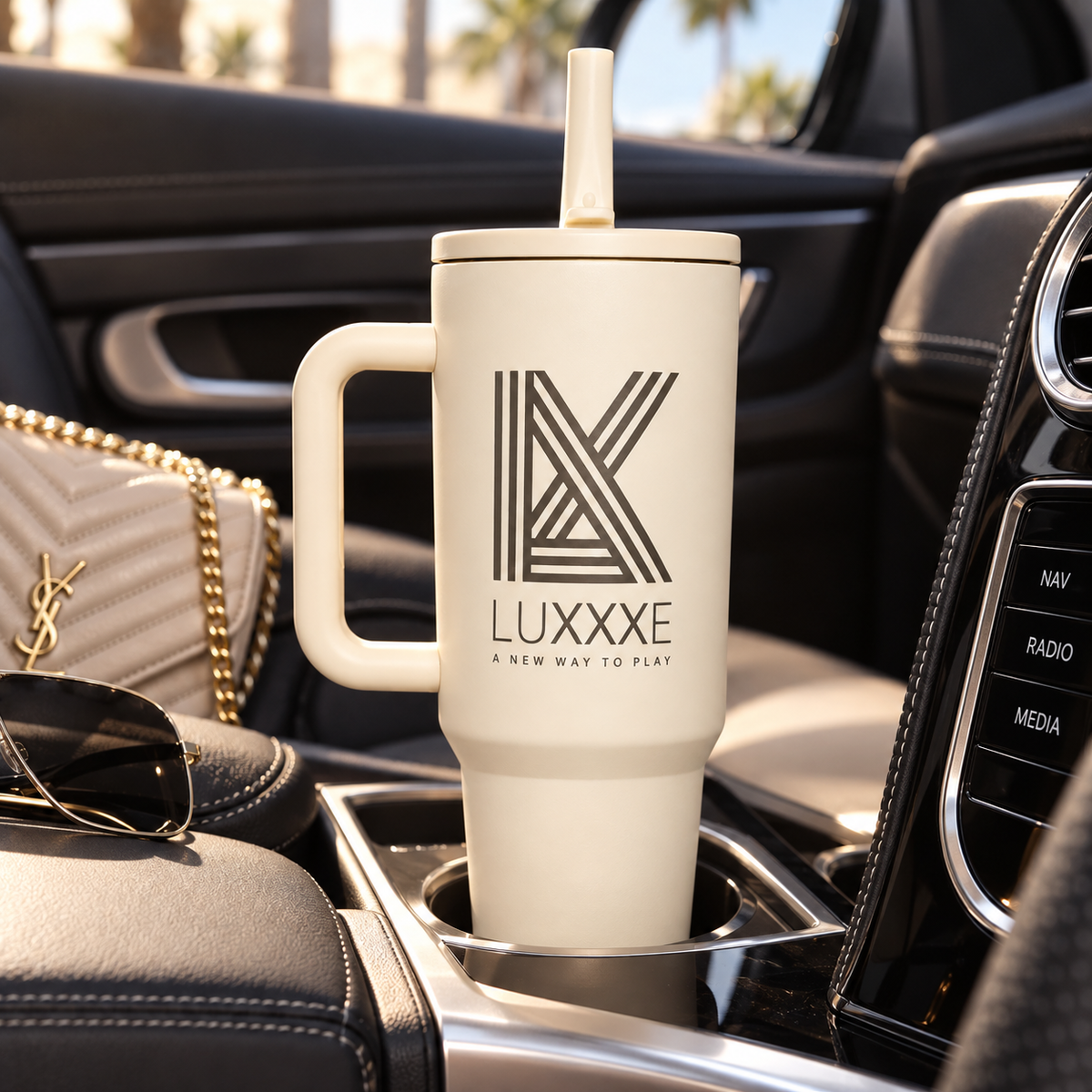 LUXXXE Vertex 40 oz tumbler showcasing its premium insulated design