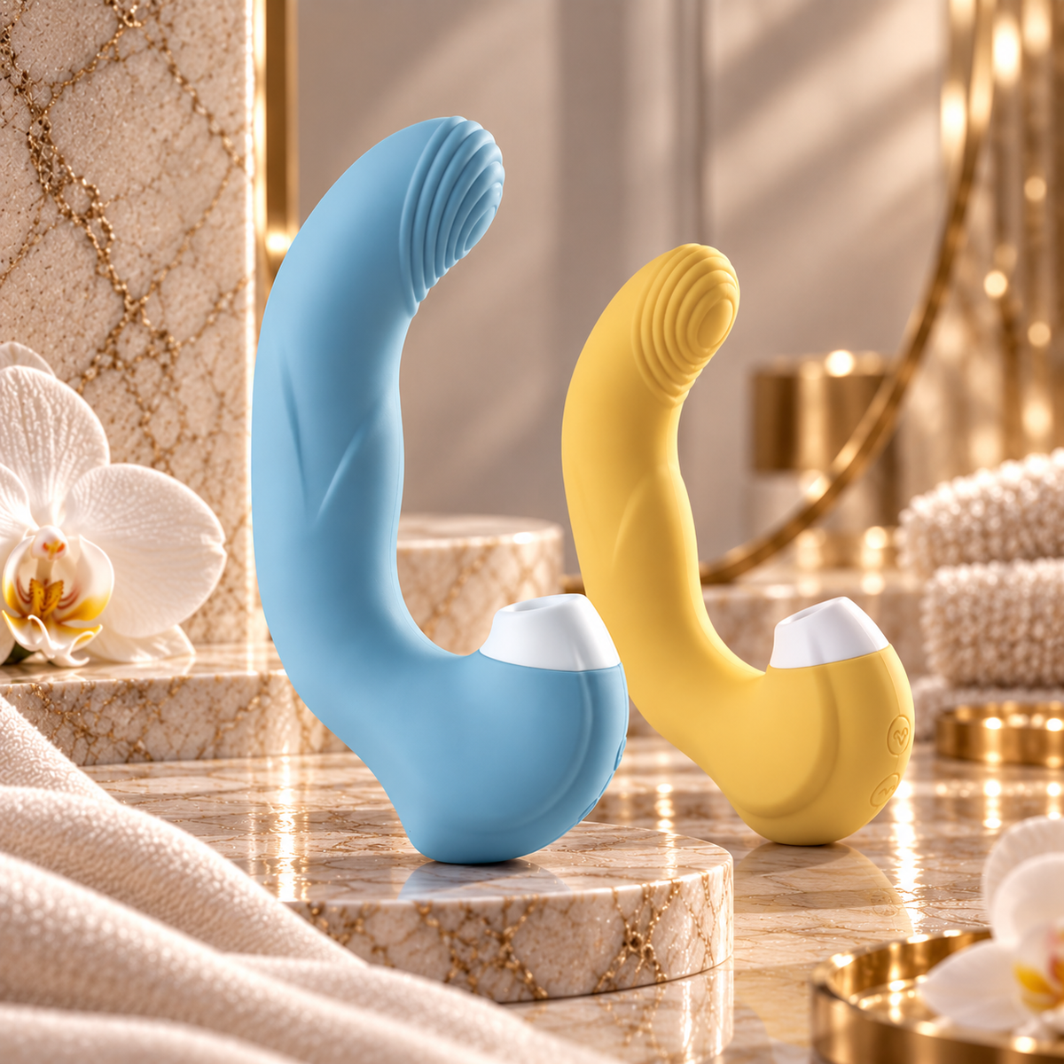 LUXXXE Lunes vibrator showcasing its curved dual-stimulation design