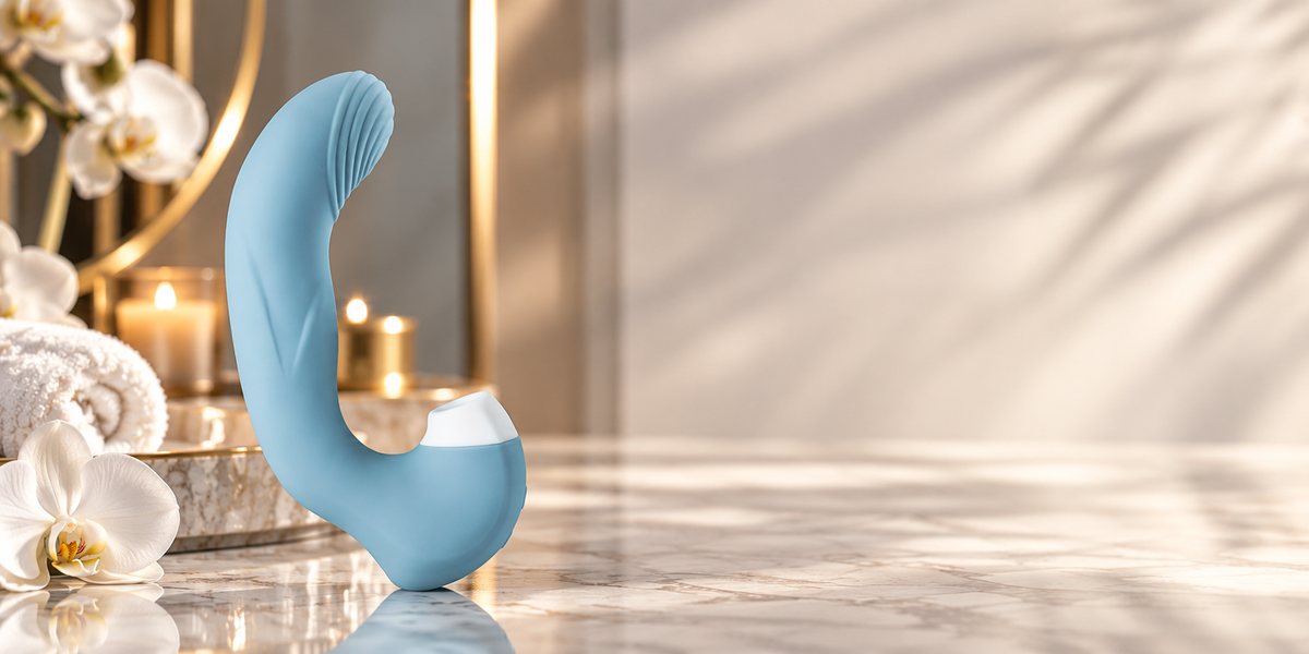 LUXXXE Lunes G-spot vibrator with suction in a luxury wellness setting