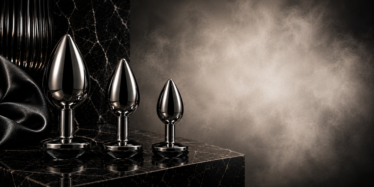 LUXXXE Noir stainless steel plug set in a sophisticated luxury setting