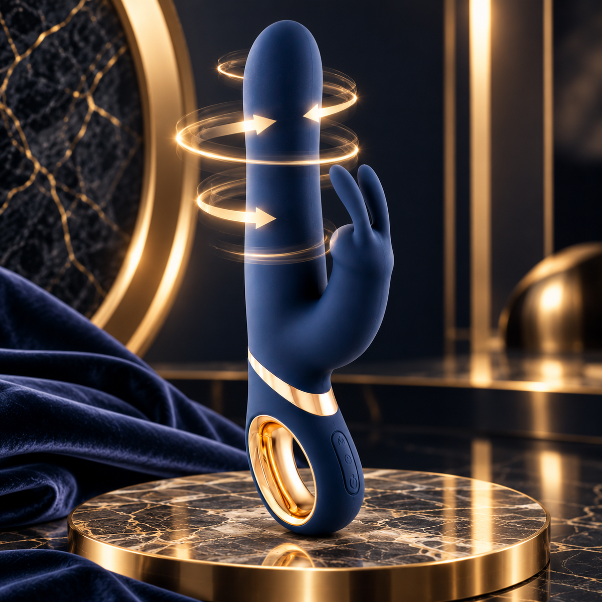 LUXXXE Pissa rotating rabbit vibrator highlighting its rotating stimulation design