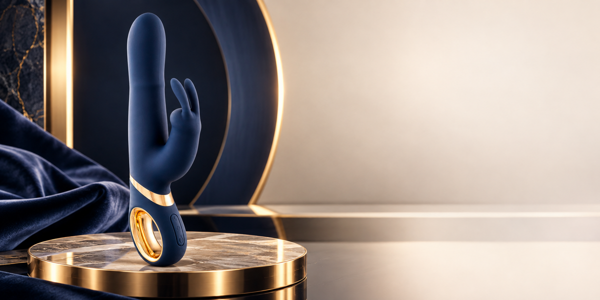 LUXXXE Pissa rotating rabbit vibrator in a luxury intimate wellness setting